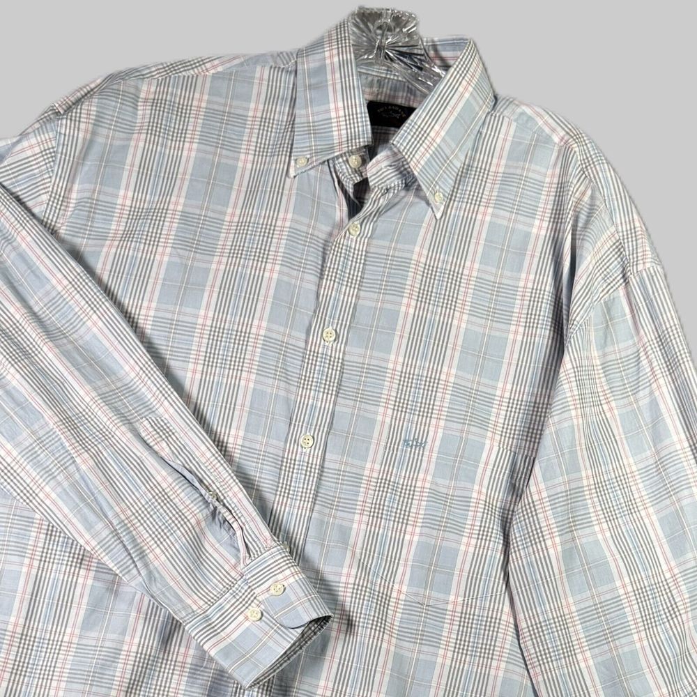 Paul & Shark Yachting Shirt Mens 1XT Blue Plaid Button Preppy Office Italy Made‎